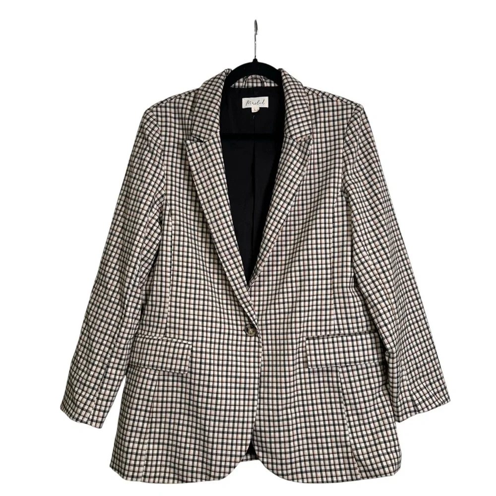 Marled L Cream Tan & Black Plaid Blazer - Picture 2 of 8
